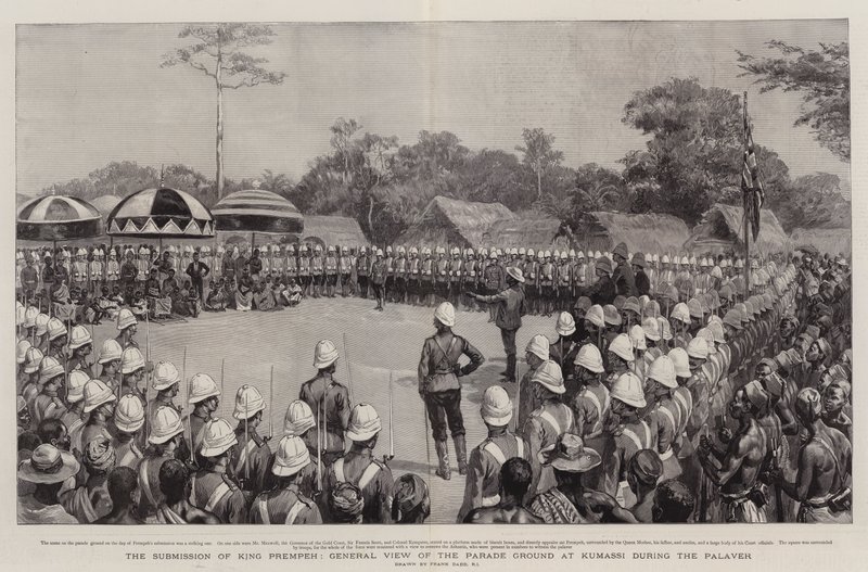 Podání krále Prempeha, Celkový pohled na Parade Ground v Kumassi během Palaveru od Frank Dadd