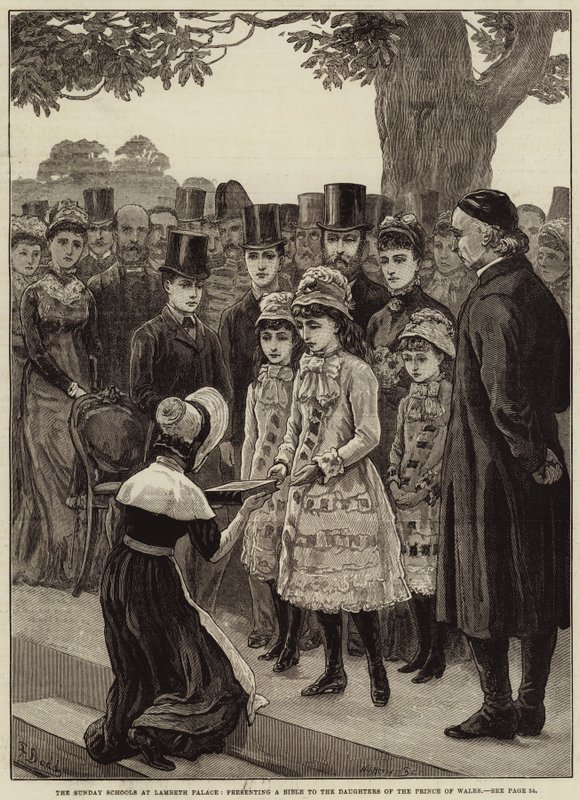 Nedělní školy v Lambethském paláci předávají Bibli dcerám prince z Walesu od Frank Dadd