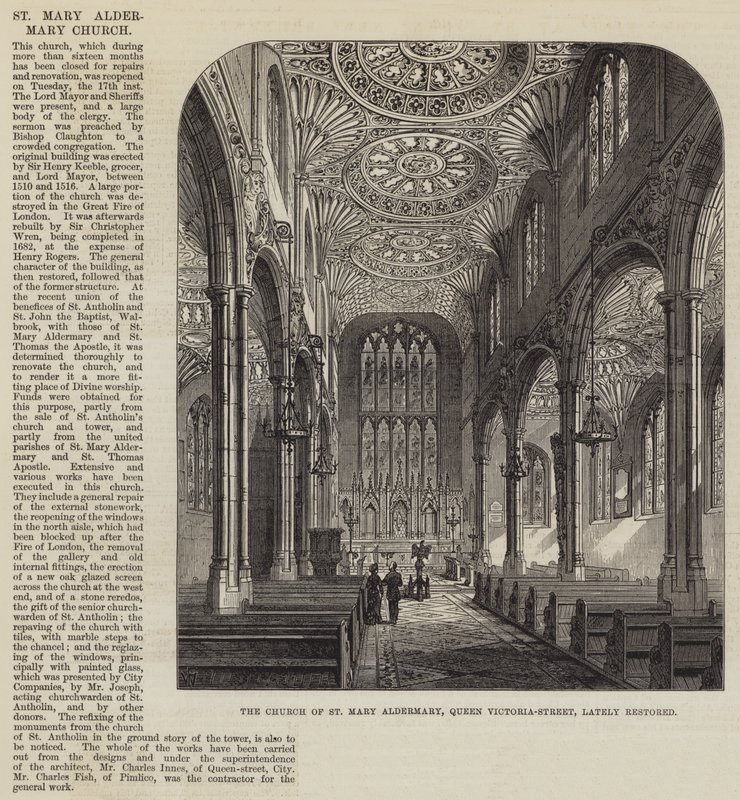 Kostel St Mary Aldermary, Queen Victoria-Street, nedávno restaurován od Frank Watkins