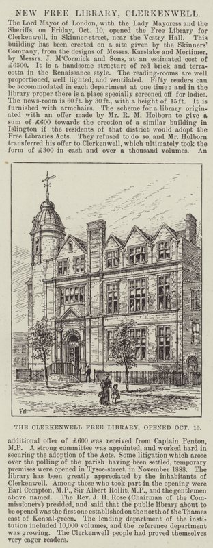 Clerkenwell Free Library, otevřena 10. října od Frank Watkins