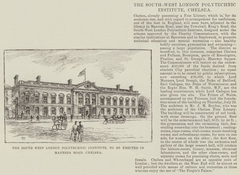 Polytechnický institut v jihozápadním Londýně, který má být postaven na Manresa Road, Chelsea od Frank Watkins