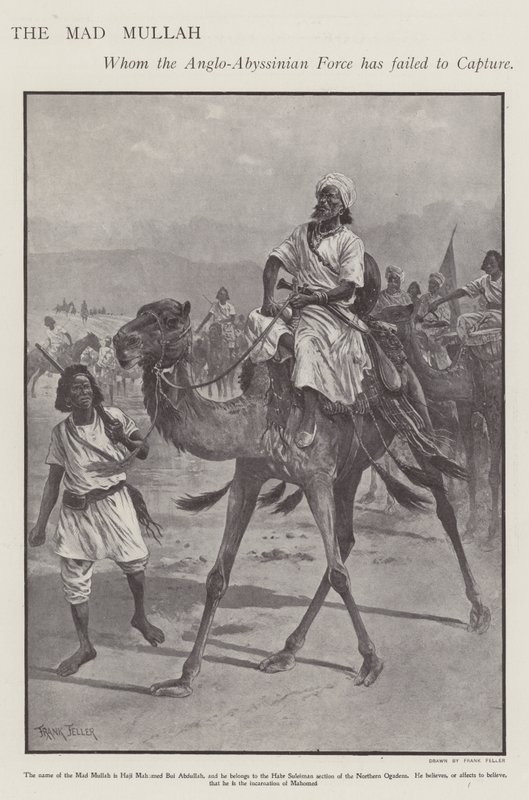 Mohammed Abdullah Hassan, „šílený mulla“, somálský náboženský a vojenský vůdce (litho) od Frank (after) Feller