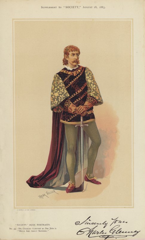 Pan Charles Glenney jako Don John ve filmu Mnoho povyku pro nic (barevné lito) od Frank (after) Feller
