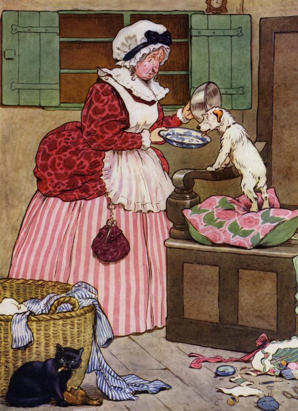 Ilustrace pro starou matku Hubbard (barevné lito) od Frank Adams