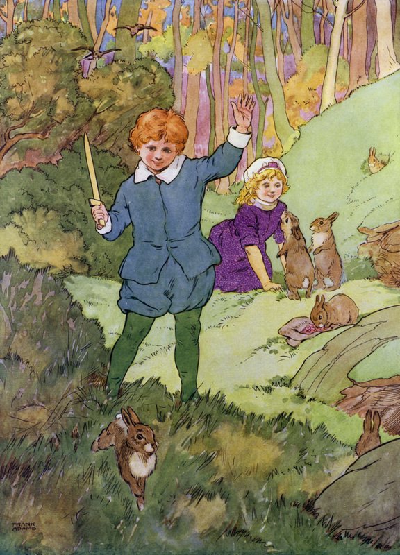 Ilustrace pro The Babes in the Wood (barevné lito) od Frank Adams