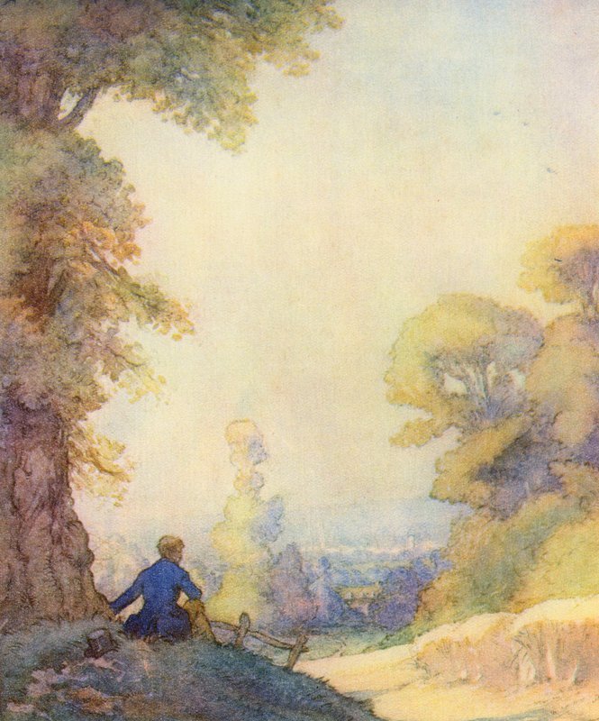 Ilustrace pro The Scholar-Gipsy od Matthew Arnold (barevné lito) od Frank Adams