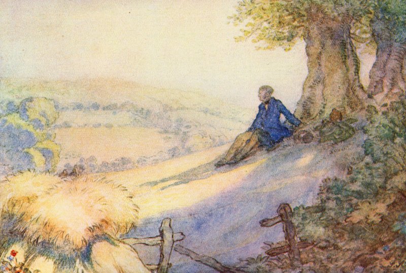 Ilustrace pro The Scholar-Gipsy od Matthew Arnold (barevné lito) od Frank Adams