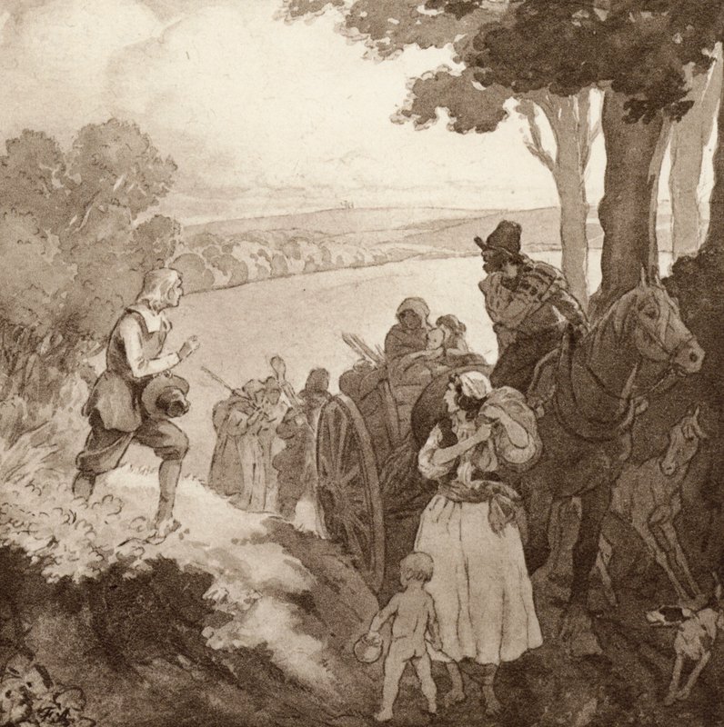 Ilustrace pro The Scholar-Gipsy od Matthew Arnold (barevné lito) od Frank Adams