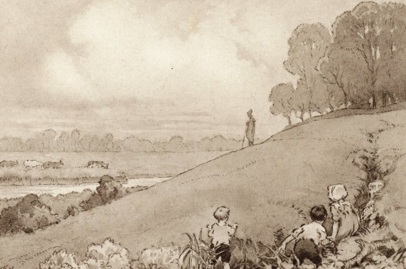 Ilustrace pro The Scholar-Gipsy od Matthew Arnold (barevné lito) od Frank Adams