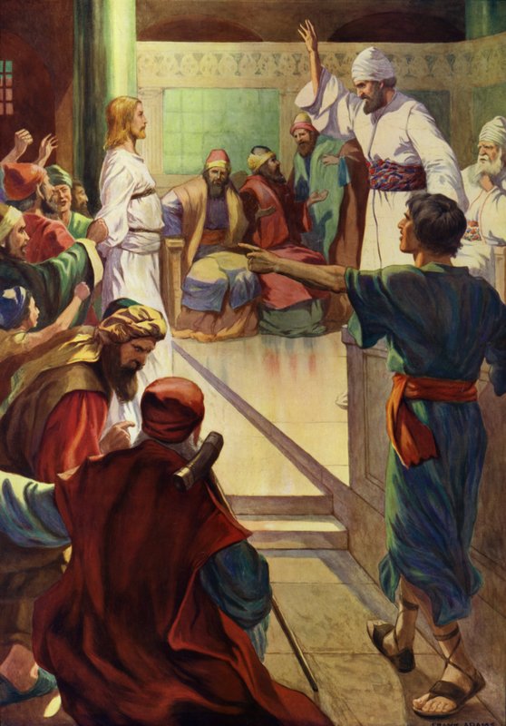 Ježíš před Kaifášem (barevné lito) od Frank Adams