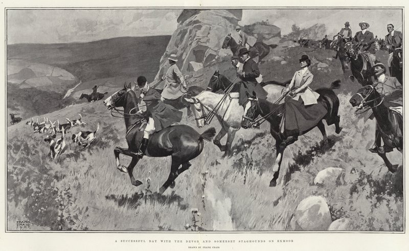 Úspěšný den s Devon a Somerset Staghounds na Exmoor (litho) od Frank Craig