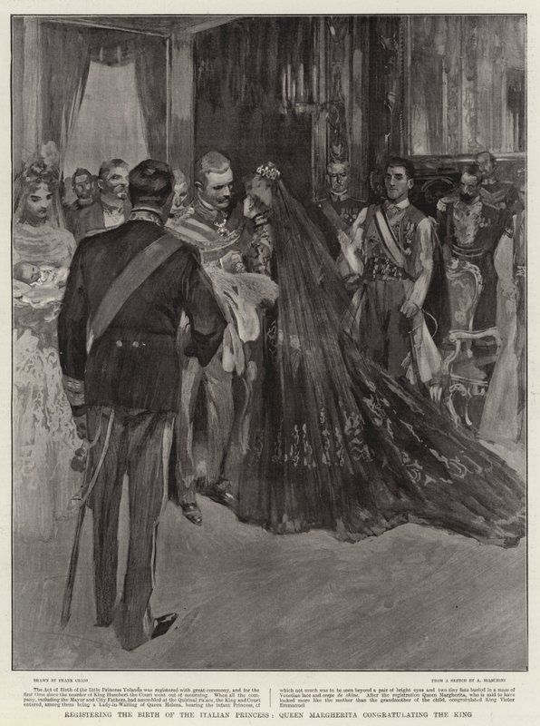 Královna Margherita při registraci narození italské princezny gratuluje králi od Frank Craig