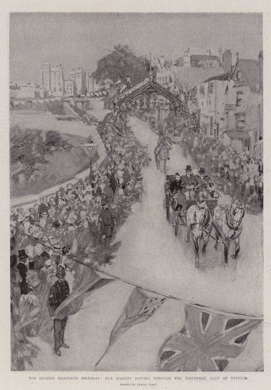 Královniny osmdesáté narozeniny, Její Veličenstvo projíždí Vítězným obloukem ve Windsoru od Frank Craig