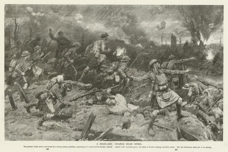 Highland Charge poblíž Ypres, první světová válka od Frank Dadd