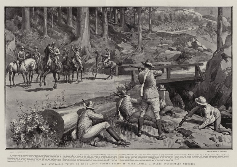Jak australští vojáci doma uplatňují lekce získané v Jižní Africe, sloup úspěšně přepadený od Frank Dadd