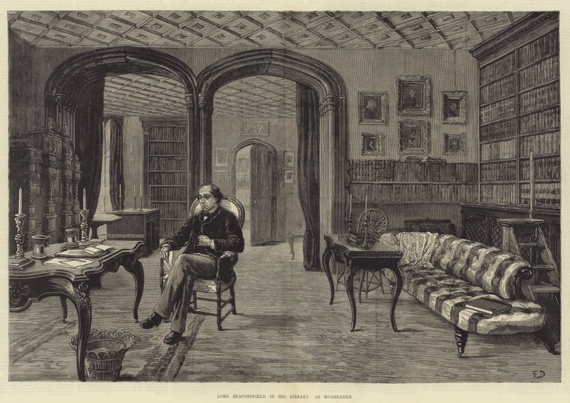 Lord Beaconsfield ve své knihovně v Hughendenu od Frank Dadd