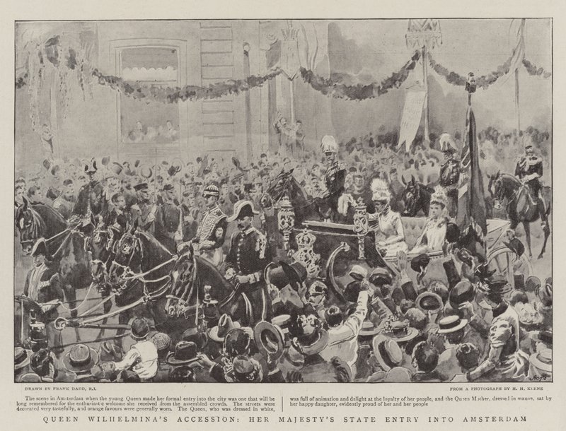 Přistoupení královny Wilhelminy, státní vjezd Jejího Veličenstva do Amsterdamu od Frank Dadd