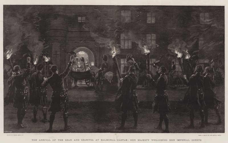 Příjezd cara a carevny na zámek Balmoral, Její Veličenstvo vítá své císařské hosty od Frank Dadd