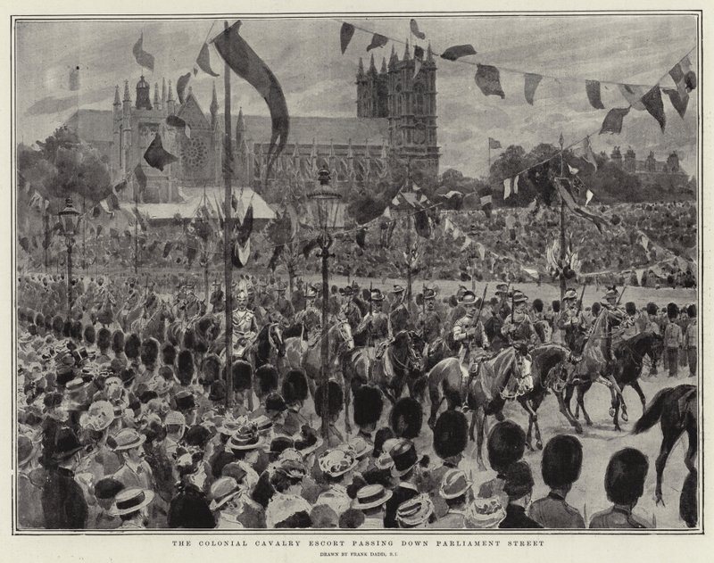 Colonial Cavalry Escort projíždějící po Parliament Street od Frank Dadd