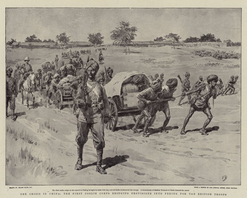 Krize v Číně, První Coolie Corps přináší do Pekingu zásoby pro britské jednotky od Frank Dadd