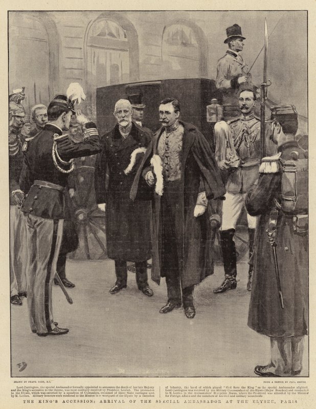 Královský nástup, příjezd zvláštního velvyslance v Elysee v Paříži od Frank Dadd