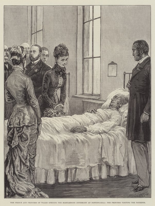 Princ a princezna z Walesu otevírají Marylebone Infirmary v Notting-Hill, princezna navštěvuje pacienty od Frank Dadd
