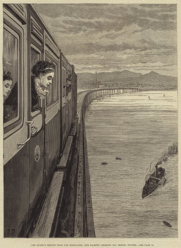 Královnin návrat z Vysočiny, Její Veličenstvo překračuje Tay Bridge, Dundee od Frank Dadd