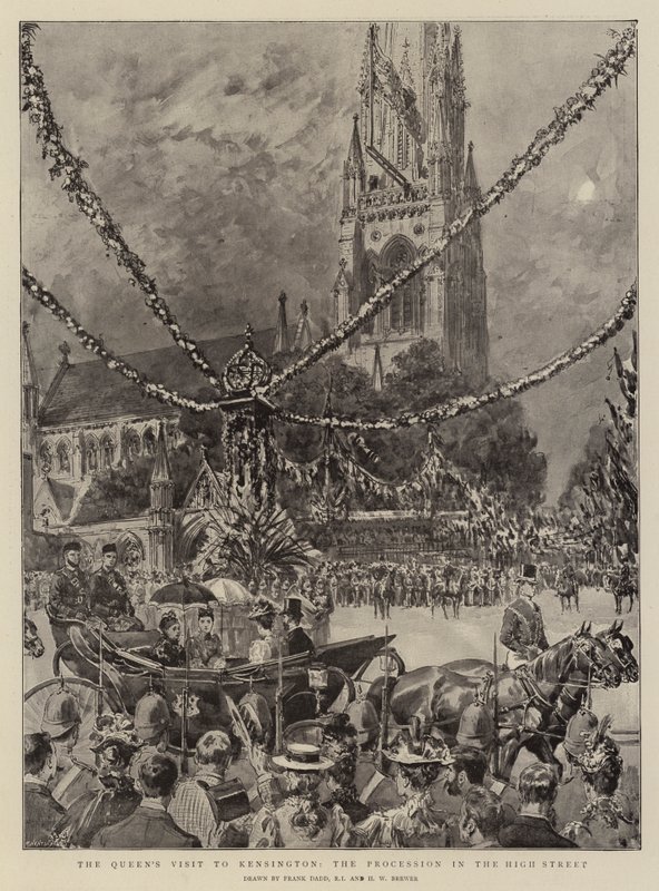 Návštěva královny v Kensingtonu, procesí na High Street od Frank Dadd