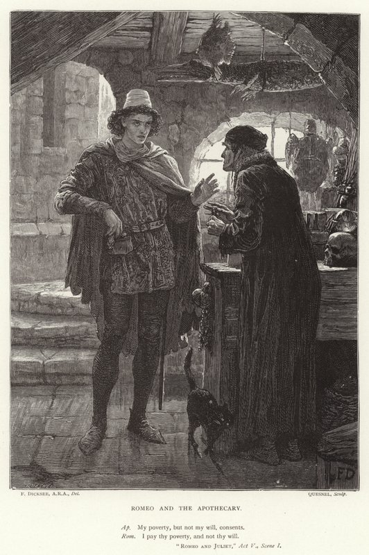Romeo a lékárník, Romeo a Julie, V. dějství, I. scéna od Frank Dicksee