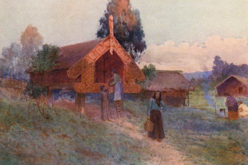 Nový Zéland: Pataka (barevná litografie) od Frank H Wright