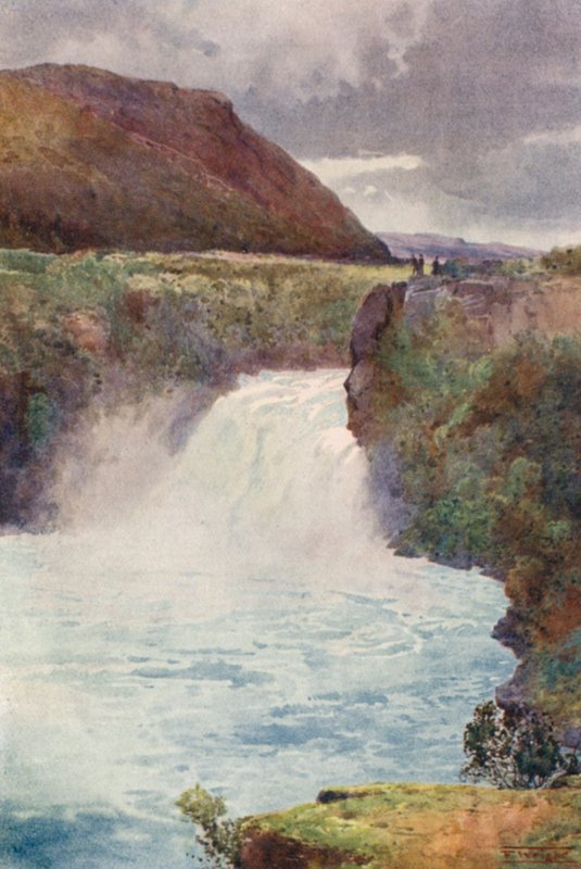 Nový Zéland: Huka Falls (barevná litografie) od Frank H Wright