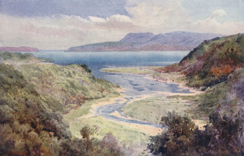 Nový Zéland: Jezero a hora Tarawera (barevná litografie) od Frank H Wright