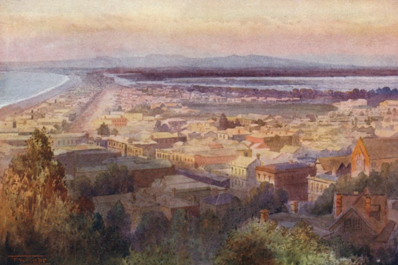 Nový Zéland: Napier (barevná litografie) od Frank H Wright