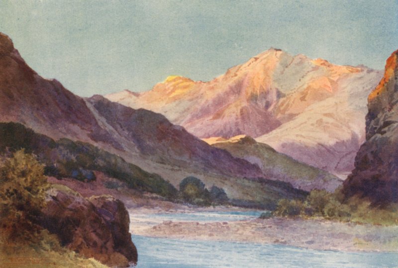 Nový Zéland: Wairau Gorge (barevná litografie) od Frank H Wright