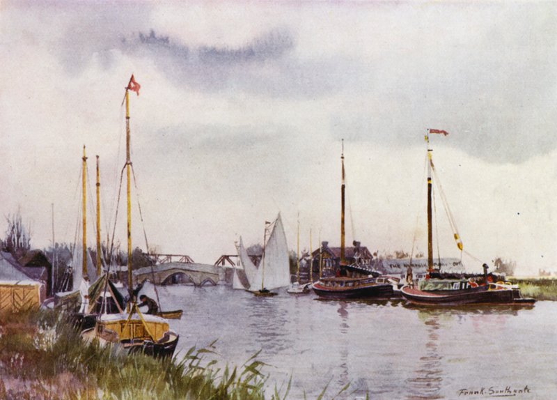 Norfolk Broads: Na Potter Heigham (barevné lito) od Frank Southgate