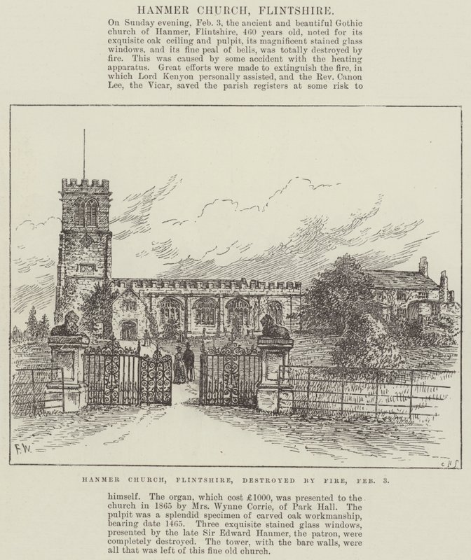 Hanmer Church, Flintshire, zničený ohněm, 3. února od Frank Watkins