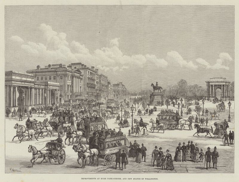 Vylepšení v Hyde Park-Corner a nová socha Wellingtonu od Frank Watkins
