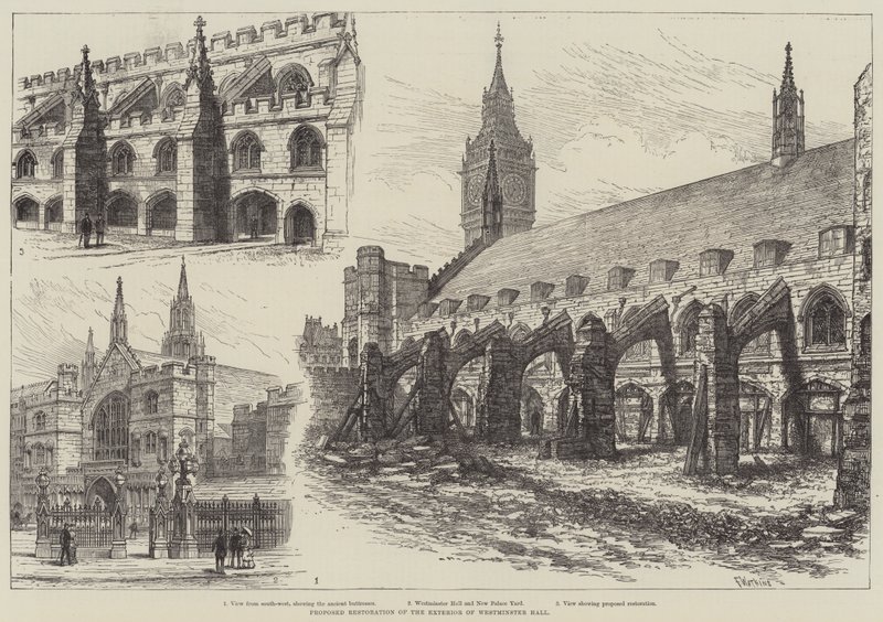 Navrhovaná obnova exteriéru Westminster Hall od Frank Watkins