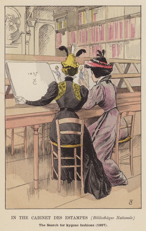 V Cabinet des Estampes, Bibliotheque Nationale, hledání staré módy, 1897 od François Courboin