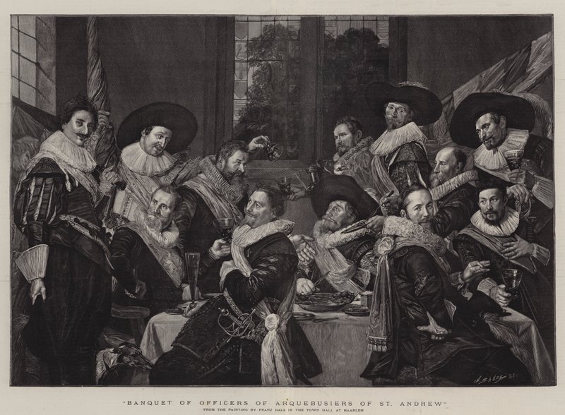 Banket důstojníků arkebuzírů svatého Ondřeje od Frans Hals