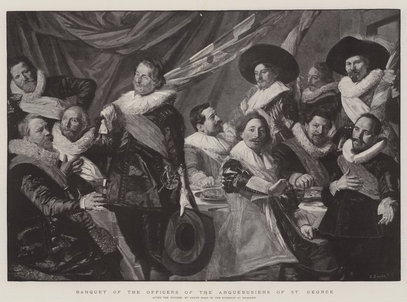 Banket důstojníků arkebuzírů svatého Jiří od Frans Hals
