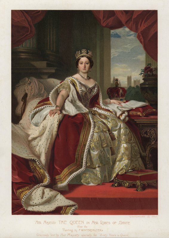 Královna Viktorie ve státní róbě (barevné lito) od Franz Xaver  Winterhalter (after)