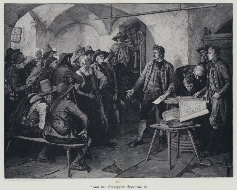 Josef Speckbacher, vůdce povstání Tyrolska proti nadvládě Napoleona I. (rytina) od Franz von (after) Defregger