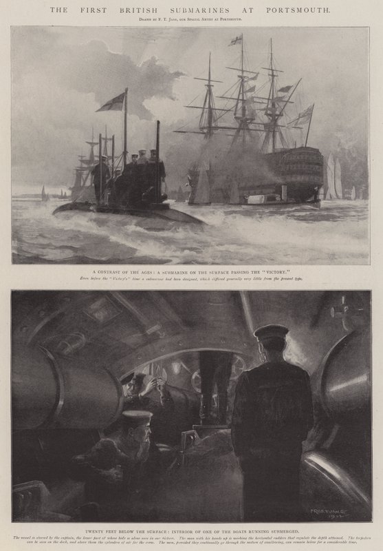 První britské ponorky v Portsmouthu od Fred T. Jane