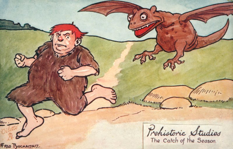 Prehistorické studie - úlovek sezóny (barevná litografie) od Fred Buchanan