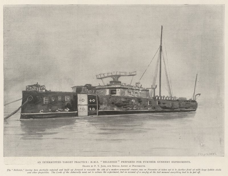 Přerušené cvičení na terč, HMS Belleisle se připravuje na další střelecké pokusy od Fred T. Jane
