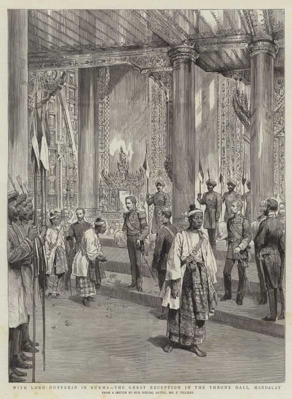 S lordem Dufferinem v Barmě, Velká recepce v trůnním sále, Mandalay od Frederic Villiers