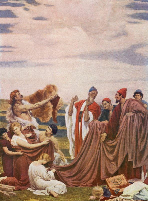 Féničtí obchodníci na pobřeží Británie (barevná litografie) od Frederic (after) Leighton