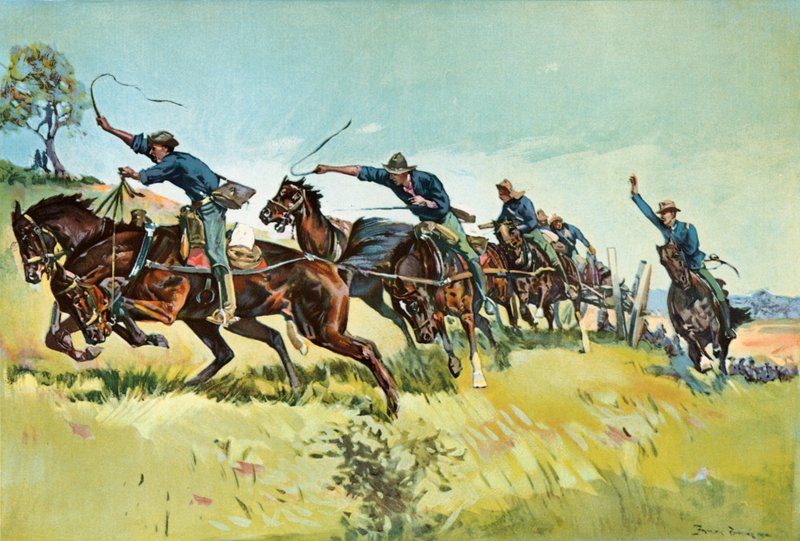 Grimesova baterie stoupá na kopec El Pozo od Frederic Remington