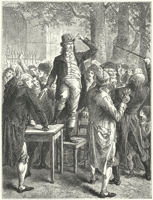 Projev Camille Desmoulins v zahradě Palais Royal v Paříži od Frederic Theodore (after) Lix